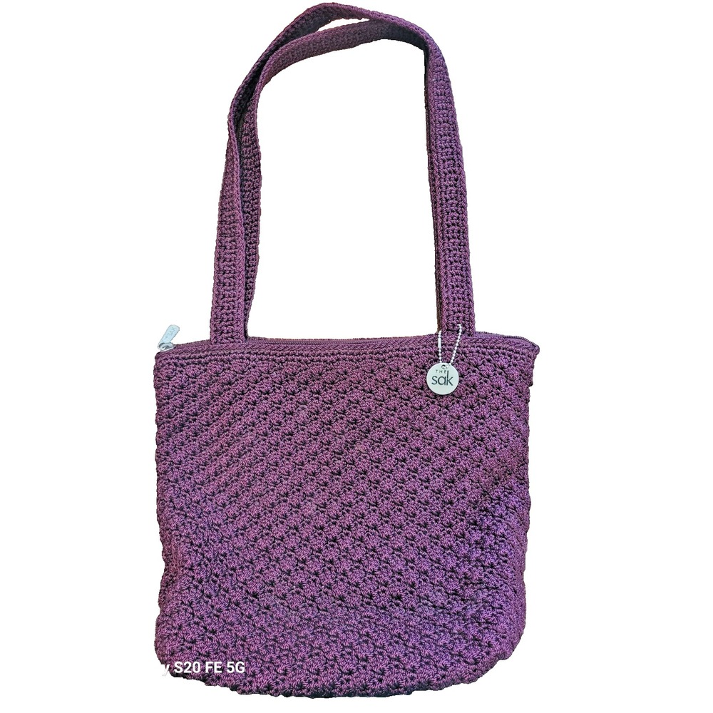 SAK Dark Purple Woven Crochet Boho Hippie 90's Y2K Shoulder Bag Purse NWOT